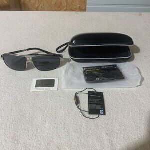 Royal Hot Men’s Polarized Sunglasses Black Lens Black Frame Silver Trim w/ Case